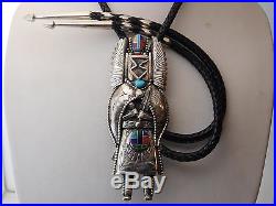 Vintage Gomez Sterling Silver Inlay Turquoise 6 MOTHER CROW KACHINA Bolo Tie
