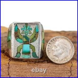 Vintage HARLAN COONSIS Ring Knifewing Inlay Green Turquoise Sterling Silver 10.5