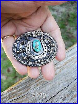 Vintage H. Spencer (Navajo) Turquoise Sterling Silver Horse Shoe Belt Buckle