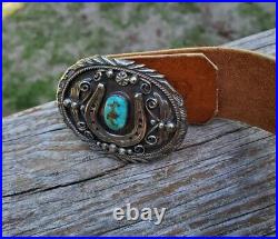 Vintage H. Spencer (Navajo) Turquoise Sterling Silver Horse Shoe Belt Buckle