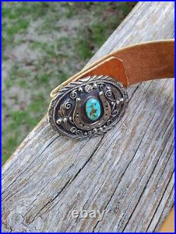 Vintage H. Spencer (Navajo) Turquoise Sterling Silver Horse Shoe Belt Buckle