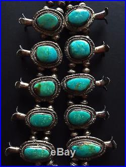 Vintage Hand Crafted Navajo Sterling Silver & Turquoise Squash Blossom Necklace