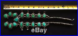 Vintage Hand Crafted Navajo Sterling Silver & Turquoise Squash Blossom Necklace