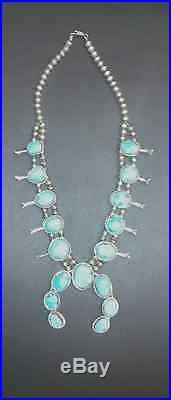 Vintage Hand Made Navajo Turquoise Squash Blossom Necklace Sterling Silver Heavy