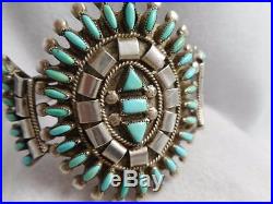 Vintage Handmade Zuni Sterling Silver & Turquoise Petit Point Cuff Bracelet