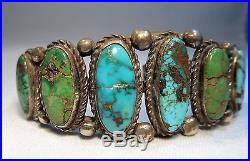 Vintage Heavy Navajo OLD PAWN Sterling Silver Multicolor Turquoise Bracelet C748