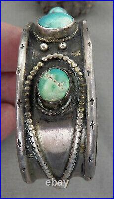 Vintage Heavy Navajo Sterling Silver & Turquoise Bracelet