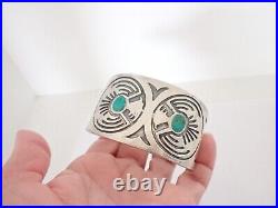 Vintage Heavy Sterling Silver Turquoise Navajo Cuff Bracelet Thunderbird 65 Gram