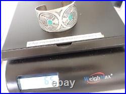 Vintage Heavy Sterling Silver Turquoise Navajo Cuff Bracelet Thunderbird 65 Gram