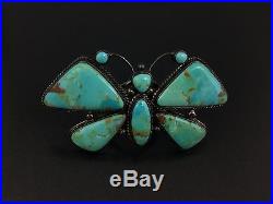 Vintage Huge Southwestern Sterling Silver CK Butterfly Turquoise Ring Size 7.5
