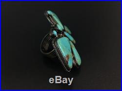 Vintage Huge Southwestern Sterling Silver CK Butterfly Turquoise Ring Size 7.5