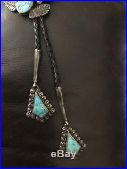 Vintage Indian Zuni Warrior Dancer Sterling Silver BOLO Tie Necklace Turquoise