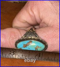 Vintage JC Sterling Silver Turquoise Ring Sz 12.5 15g Signed Navajo Southwestern