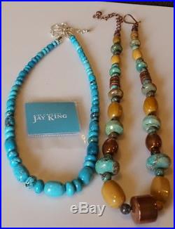 Vintage Jay King DTR 2 Sterling Silver 925 Turquoise Honey Amber Necklaces