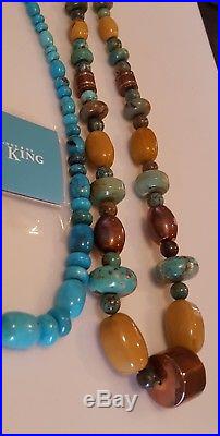 Vintage Jay King DTR 2 Sterling Silver 925 Turquoise Honey Amber Necklaces