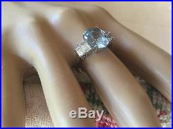 Vintage Jewellery Sterling Silver Ring Aquamarine Sapphire Antique Deco Jewelry