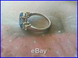 Vintage Jewellery Sterling Silver Ring Aquamarine Sapphire Antique Deco Jewelry