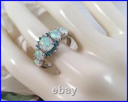 Vintage Jewellery Sterling Silver Ring Opals Aquamarines Antique Deco Jewelry