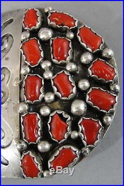 Vintage Johnny Johnson Sterling Silver Natural Turquoise Coral Western Buckle