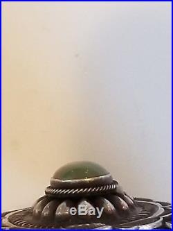 Vintage L. E. B. Navajo Sterling Silver Green Turquoise Cabochon Sandcast Cuff