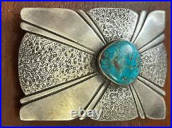 Vintage Large Sterling Silver Turquoise Navajo Belt Buckle SIGNED ES