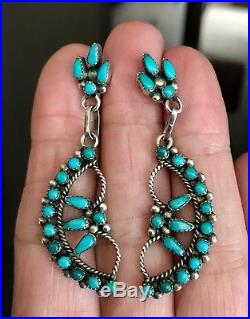 Vintage Long 2 1/4 Navajo Sterling Silver Turquoise Pendant Drop Earrings