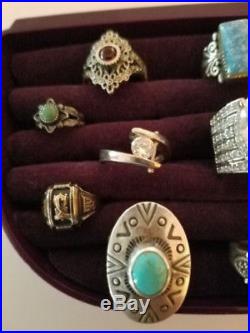 Vintage Lot 14 Sterling Silver 925 Rings Turquoise Stones Band Marcasite Class