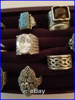 Vintage Lot 14 Sterling Silver 925 Rings Turquoise Stones Band Marcasite Class