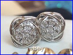 Vintage Lot Sterling Silver Earrings Antique Cameo Garnet Diamond Aquamarine