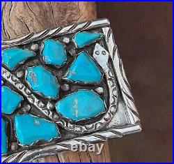 Vintage Marvelyne Cheama Zuni Signed Snake Belt Buckle Sterling Silver Turquoise
