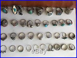 Vintage NATIVE AMERICAN Sterling Silver TURQUOISE Coral Onyx RINGS Lot Of 36