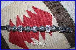 Vintage NAVAJO Concho Belt Bracelet on Leather Sterling Silver Turquoise