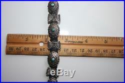 Vintage NAVAJO Concho Belt Bracelet on Leather Sterling Silver Turquoise