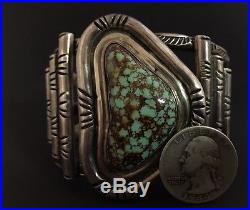 Vintage NAVAJO Heavy Gauge Sterling Silver Spider Web Turquoise Cuff Bracelet
