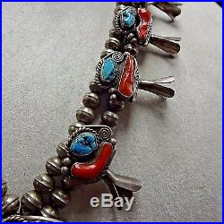 Vintage NAVAJO Sterling Silver BRANCH CORAL & Turquoise SQUASH BLOSSOM Necklace