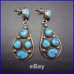 Vintage NAVAJO Sterling Silver & Morenci TURQUOISE Cluster Dangle EARRINGS
