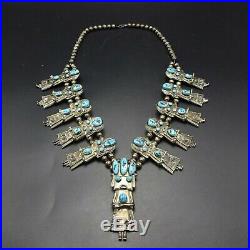 Vintage NAVAJO Sterling Silver TURQUOISE KACHINA Squash Blossom NECKLACE 188.6g Vintage NAVAJO Sterling Silver TURQUOISE KACHINA Squash Blossom NECKLACE 188.6g