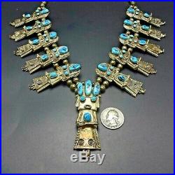 Vintage NAVAJO Sterling Silver TURQUOISE KACHINA Squash Blossom NECKLACE 188.6g Vintage NAVAJO Sterling Silver TURQUOISE KACHINA Squash Blossom NECKLACE 188.6g