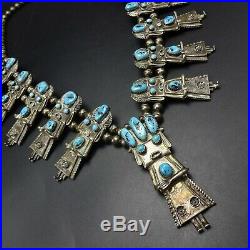 Vintage NAVAJO Sterling Silver TURQUOISE KACHINA Squash Blossom NECKLACE 188.6g Vintage NAVAJO Sterling Silver TURQUOISE KACHINA Squash Blossom NECKLACE 188.6g