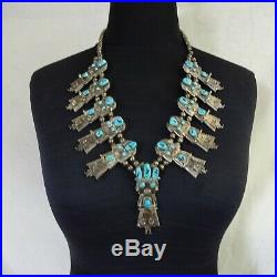 Vintage NAVAJO Sterling Silver TURQUOISE KACHINA Squash Blossom NECKLACE 188.6g Vintage NAVAJO Sterling Silver TURQUOISE KACHINA Squash Blossom NECKLACE 188.6g