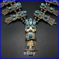 Vintage NAVAJO Sterling Silver TURQUOISE KACHINA Squash Blossom NECKLACE 188.6g Vintage NAVAJO Sterling Silver TURQUOISE KACHINA Squash Blossom NECKLACE 188.6g
