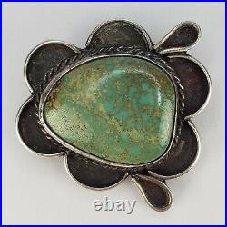 Vintage Native American Navajo Sterling Silver 925 Green Turquoise Brooch Pin