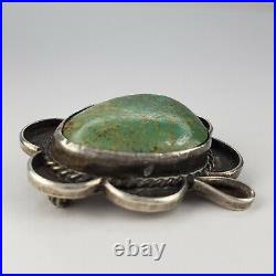 Vintage Native American Navajo Sterling Silver 925 Green Turquoise Brooch Pin