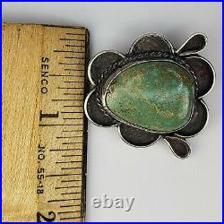 Vintage Native American Navajo Sterling Silver 925 Green Turquoise Brooch Pin