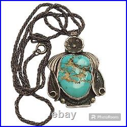 Vintage Native American Navajo Sterling Silver Crow's Springs Turquoise Necklace