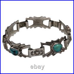Vintage Native American Navajo Sterling Silver Green Turquoise Link Bracelet