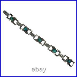 Vintage Native American Navajo Sterling Silver Green Turquoise Link Bracelet