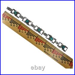 Vintage Native American Navajo Sterling Silver Green Turquoise Link Bracelet