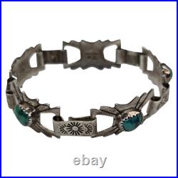 Vintage Native American Navajo Sterling Silver Green Turquoise Link Bracelet