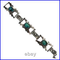 Vintage Native American Navajo Sterling Silver Green Turquoise Link Bracelet